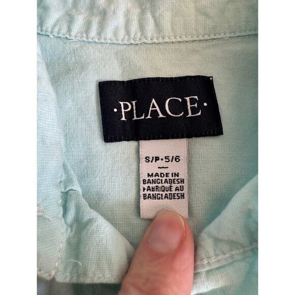 The Childrens Place Boys Blue Button Up Cotton Short Sleeve Polo Shirt Size 6 - Picture 5 of 7